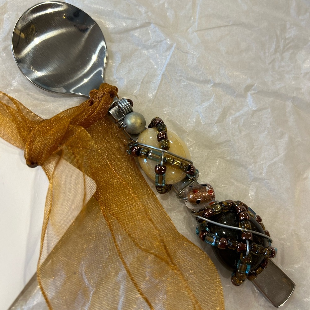 NWT decorative spoon, wire wrapped crystal spoon, beaded spoon, stainless steel